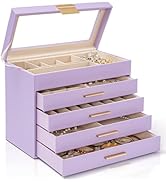 AKOZLIN 5-Tier Jewelry Box with Clear Glass Lid Functional Leather Jewelry Storage Organizer Case...