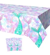FunHot Mermaid Tablecloths, 2 Pcs Purple Mermaid Table Covers, 54 x 108 Inch Rectangle Mermaid Sc...