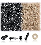UPINS 600 Pieces 6MM Safety Eyes with Washers Black Plastic Safety Eyes for Amigurumi Doll Croche...
