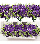 HIAGROW Artificial Flowers for Outdoors 12 Bundles Spring Purple Fake Flowers with Green Fern UV ...