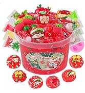 LAWOHO 300ml Apple Slime with Clay, Red Clear Slime Kit for Girls Ages 8-12 with 9 Packs Slime Ad...