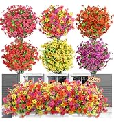 SHareconn 24 Bundles Artificial Flowers for Outdoors Spring Decoration, Fake Silk Realistic Faux ...