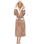iniber Plush Robes for Women, Womens Robe Long, Fuzzy Fluffy Soft Warm Fleece Hooded Bathrobe