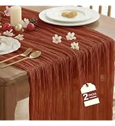 IVAPUPU Fall Terracotta Table Runner 120 Inch for Thanksgiving Party Decor | 2 Pcs Boho Gauze 10F...