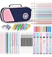 46 Pcs Large Capacity Pencil Pouch with Aesthetic School Supplies, 12 Pastel Highlighters, 5 Blac...