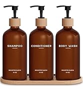 Amber Shampoo and Conditioner Dispenser Set by Brighter Barns - Refillable Plastic Shower Dispens...
