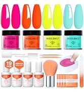 Modelones Dip Powder Nail Kit, 4 Colors Spring Summer Hot Pink Orange Yellow Blue Neon Dipping St...
