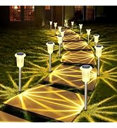 DenicMic 10 Pack Solar Pathway Lights Outdoor Waterproof Warm White LED | Stainless Steel Stake L...