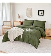 FMLIUY King Size Comforter Set Olive Green French Countury Comforter Soft Prewashed Bedding Blank...