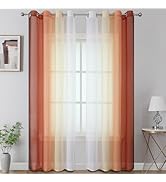Estelar Textiler Burnt Orange and White Ombre Semi Sheer Light Filtering Curtains 84 Inch Long fo...