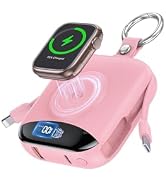 citicr Portable Charger 10000mAh w/Built-in Cables & iWatch Charger Pink | Fast charging, Built-i...