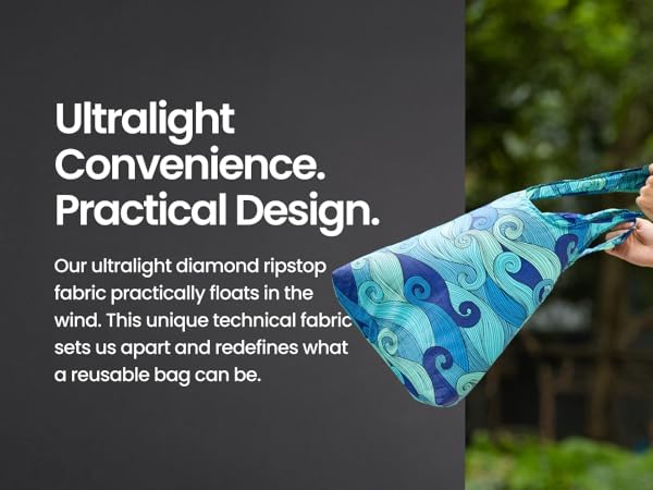 Compact shopping bag made from featherweight ripstop nylon, perfect for travel or errands