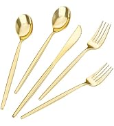 LIYH 360 Pcs Gold Plastic Silverware - Elegant Gold Silverware Disposable Utensils Set for Weddin...