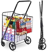 Saicool Foldable Shopping Utility Cart - Compact Portable Grocery Cart w/Whees Double Baskets,for...
