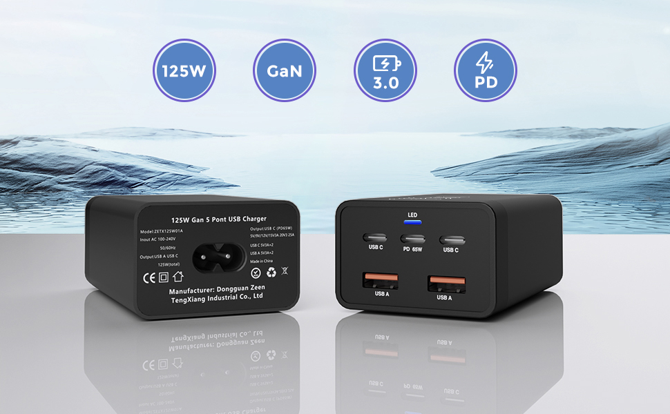 125W GaN 5-Port USB Charger