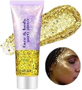 Go Ho Gold Face Body Glitter,Mardi Gras Glitter Makeup Gold Face Paint,Holographic Chunky Sequins...