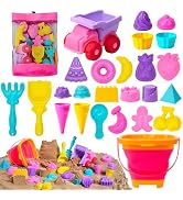 Sloosh Beach Sand Toys Set - Pink Dump Truck Car Toys with Sand Molds Toddlers Outdoor Play, Coll...