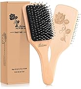 Bsisme Hair Brush-Boar Bristle Hairbrush with Detangling Pins Wooden Paddle Detangler Hairbrush f...