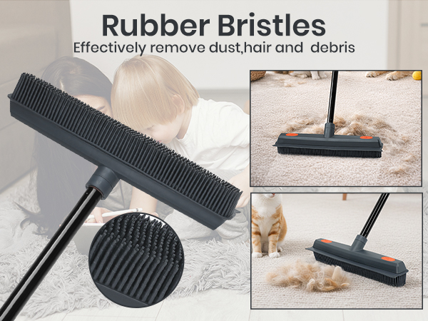 pet hair broom with rubber bristles remove dog hair better
