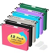 Extra Capacity Plastic Hanging File Folders,12 Pack Reinforced Hang Folder,Heavy Duty 1 Inch Expa...