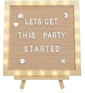Changeable Felt Letter Board with LED Lights - 10×10" Message Custom Signs & Wood Stand& 450 Lett...