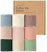 9 Colors Chiffon Ribbon 1'' x 27 Yds Handmade Fringe Chiffon Silk Ribbon for Gift Wrapping Weddin...