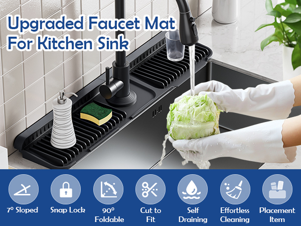 24"Longer Silicone Faucet Mat For Kitchen Sink Splash Guard