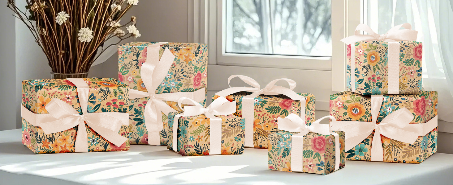 WRAPAHOLIC Kraft Floral Wrapping Paper