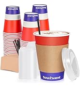 Sowinvent Coffee Cups with Lids and Straws - 12 oz Colorful Disposable Paper Cups for Party Picni...
