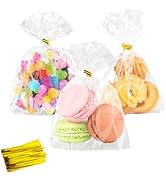 Cidenbio 100 PCS Cellophane Treat Bags, Koudindg 4x6 In Clear Cellophane Gift Bags with Twist Tie...