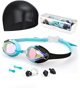 Hurdilen Kids Swim Goggles, Anti-fog and UV Protection with Swim Cap for Age 3-15 Youth Boys Girl...