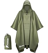 PTEROMY Hooded Rain Poncho for Adult with Pocket, Waterproof Lightweight Unisex Raincoat for Hiki...