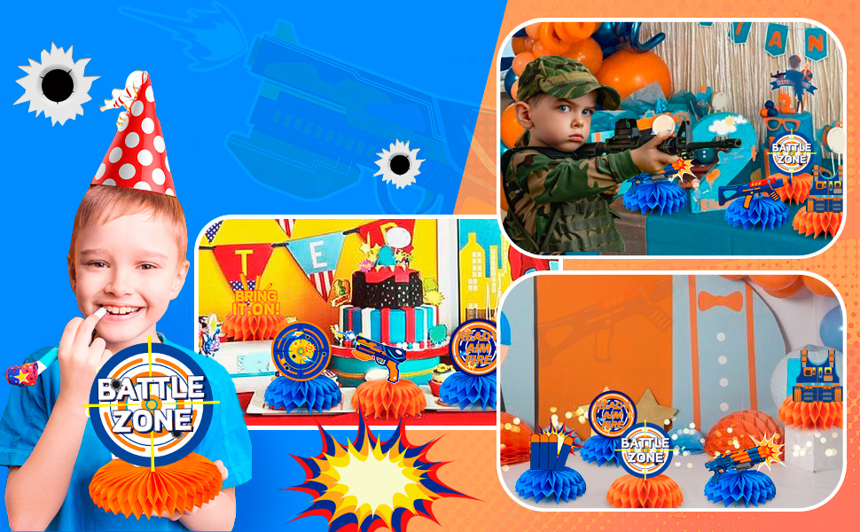 dart war birthday honeycomb centerpieces