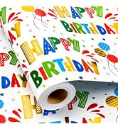 Burymento Birthday Wrapping Paper Roll for Boys Girls Kids Men Women - Colorful Gold Foil Balloon...