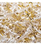 Mefleet 1 LB Crinkle Cut Paper Shred Filler White & Gold Crinkle Paper Shredded Paper for Gift Bo...