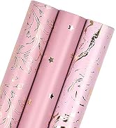 WRAPAHOLIC Wrapping Paper Roll - Pink Marble/Floral/Star Set, Perfect for Birthday, Holiday, Moth...