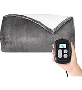 Heated Electric Blanket Queen Size 84''x90'', Dual Controller Soft Flannel with 10 Heat Settings ...