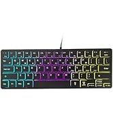 abucow Backlit Mini Keyboard USB Wired Portable Mute Ultra-Compact Small Gaming Keyboard 64 Keys ...