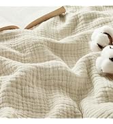 Bedsure 100% Cotton Muslin Blankets for Adults Large Throw 50x70 Inches - 4-Layer Breathable and ...