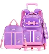 Rolling Trolley Bag Wheeled Backpack Bowknot for Girls Primary Schoolbag 3Pcs with Crossbody Bag ...