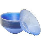 realluck 25 Piece 18oz Clear Blue Gold Rim Water Ripple Plastic Salad Bowls, Premium Reusable Hea...
