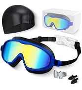 Kids Swim Goggles, Anti-fog, UV Protection and Wide View Swimming Goggles & Swim Cap for Age 3-15...