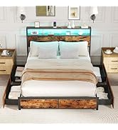 Giantex Queen Size LED Bed Frame with Charging Station & 4 Storage Drawers, Heavy Duty Metal Plat...