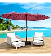 LEVELEVE 15FT Double-Sided Patio Umbrella with Base Included, Large Outdoor Rectangular Market Um...