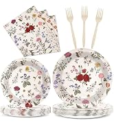 96Pcs Wild Floral Party Supplies Wild Floral Paper Plates Napkins Spring Floral Party Decorations...