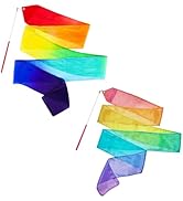 HiUnicorn 100% Silk Dance Ribbons Pastel Rainbow Play Silks Little Girls Gift Kids Spring Easter ...