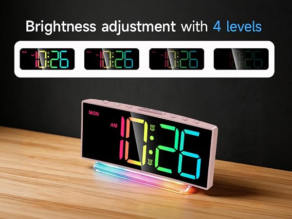 4 level brightness dimmer LED alarm clock adjustable display for bedroom bedside nightsta