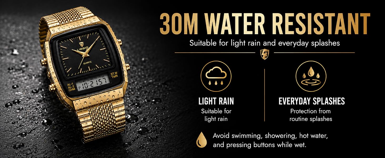 FANMIS Men's Watches Multifunction Square Dual Display Sport Watch for Men