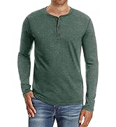 PEGENO Men's Fashion Casual Front Placket Long Sleeve Henley T-Shirts Cotton Shirts