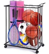TOBWOLF Large Garage Ball Storage Rack with Wheels, Sports Equipment Organizer Rolling Ball Stora...
